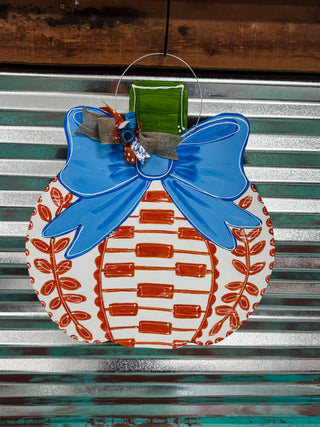 Blue Bow Pumpkin Door Hanger