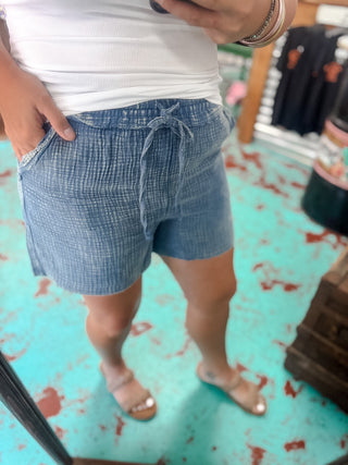 Washed Gauze Frayed Hem Shorts