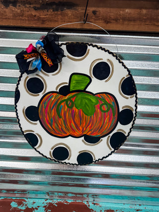 Round Polka Dot Pumpkin Door Hanger