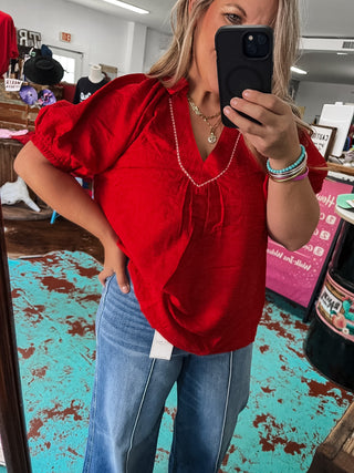 Textured V-Neck Short Sleeve Top