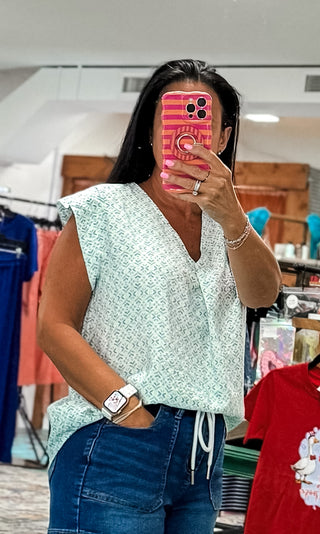 Geometric Print Flutter Sleeve Top