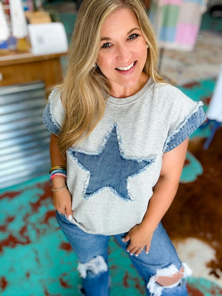 Two Tone Denim Star Top