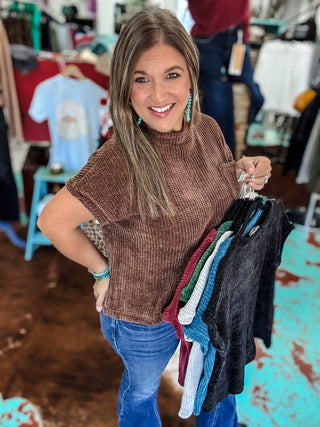 Chenille Waffle Short Sleeve Sweater