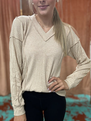 Basic Oatmeal Vneck Top