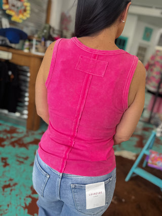 Mineral Washed Back Patch Detail Tank Top