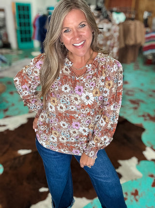 Floral Print Long Sleeve Blouse