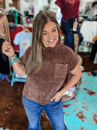 Chenille Waffle Short Sleeve Sweater