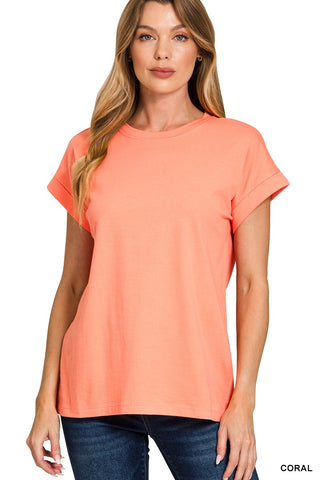 Cotton Folded Sleeve T-Shirt