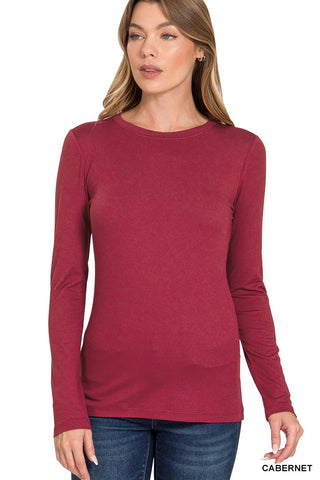 Brushed Microfiber Long Slv Round Neck Tee