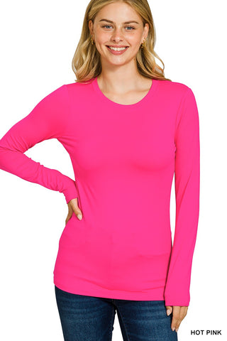 Brushed Microfiber Long Slv Round Neck Tee