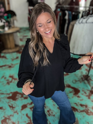 Black Ruffled Sleeve Blouse