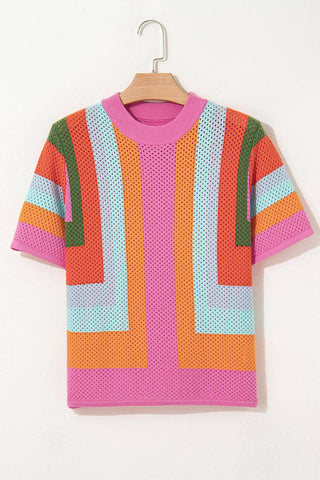 Colorblock Eyelet Summer Sweater T-Shirt