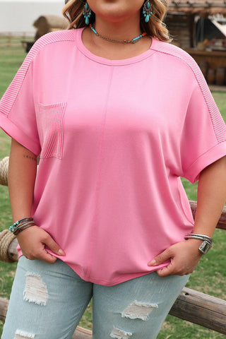 Plus Size Corded Patchwork Pocketed T-Shirt