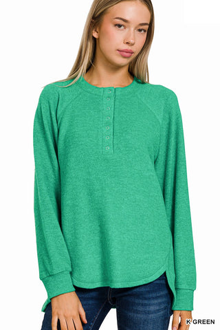 Brushed Melange Hacci Oversized Henley Sweater