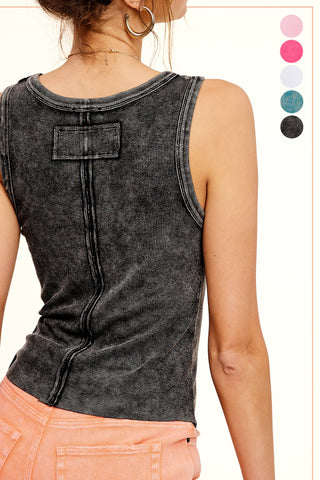Mineral Washed Back Patch Detail Tank Top