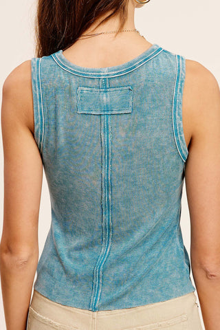 Mineral Washed Back Patch Detail Tank Top