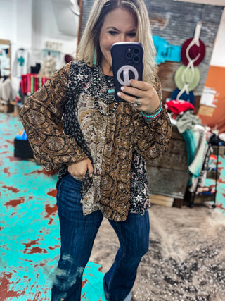 Brown Paisley Chiffon Top