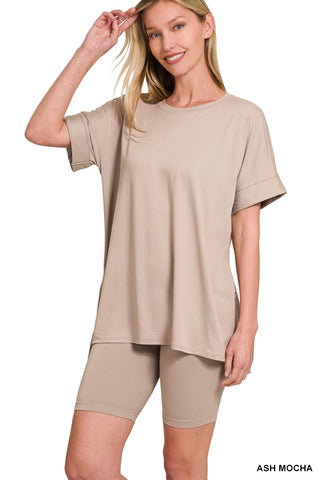 Brushed Dty Microfiber R-Neck Top and Biker Short Sets