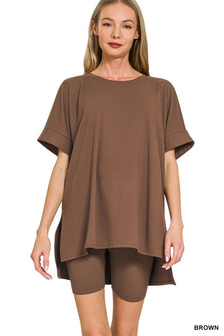 Brushed Dty Microfiber R-Neck Top and Biker Short Sets