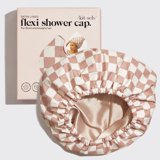 Satin Lined Flexi Shower Cap Terracotta Checker