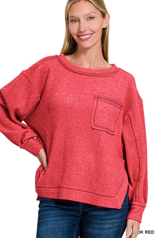 Brushed Hacci Hi-low Round Neck Sweater