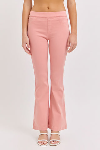 Cello Pull On Mid Rise Flare Jeggings - Coral Peach