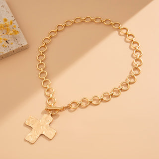 Hammered Cross Toggle Necklace