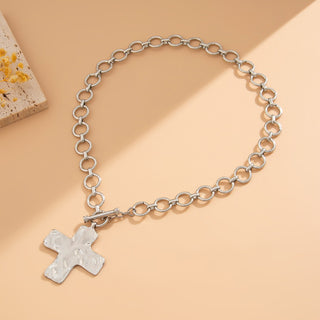 Hammered Cross Toggle Necklace
