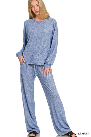 Soft Melange Hacci Long Slv Tee and Pants Set