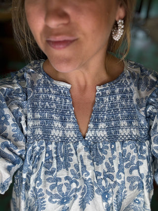 Paisely Blue Puff Sleeve Top