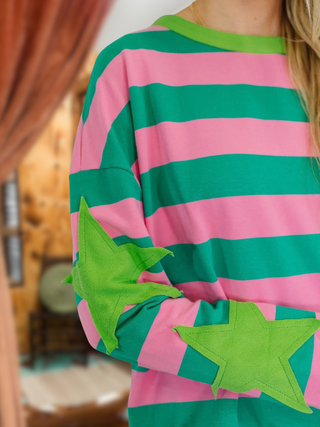 Stars On Stripes Patchwork Striped Sweatshirt