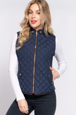 Suede Piping Rib Quilted Vest