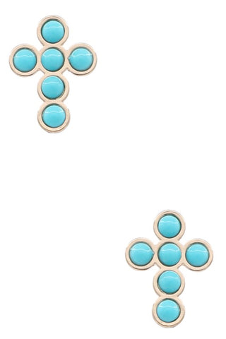 Turquoise Bold Dome Cross Earrings