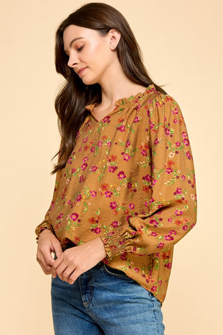 Caramel Floral Top