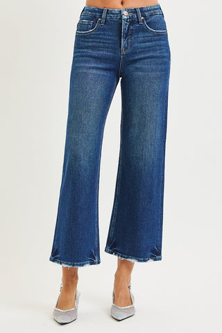 Tummy Control Stretch High Rise Crop Wide Jeans