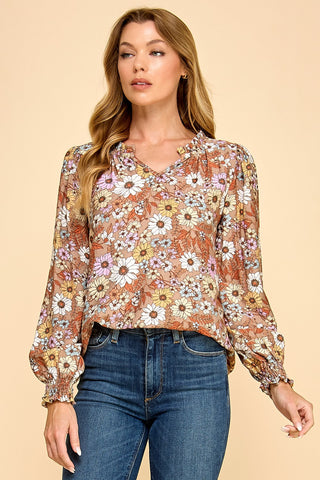 Floral Print Long Sleeve Blouse