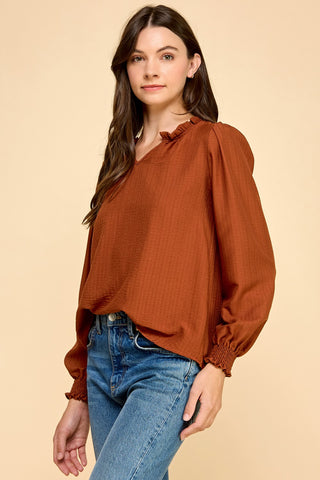 Textured Solid Long Sleeve Blouse
