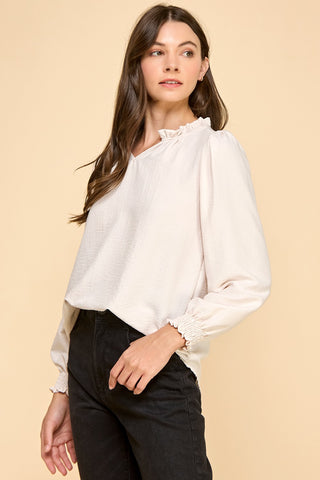 Textured Solid Long Sleeve Blouse