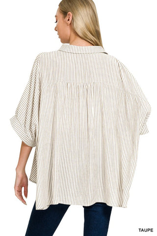 Woven Strip Button Down Top