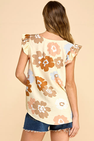 Butter Floral Ruffle Sleeve Top