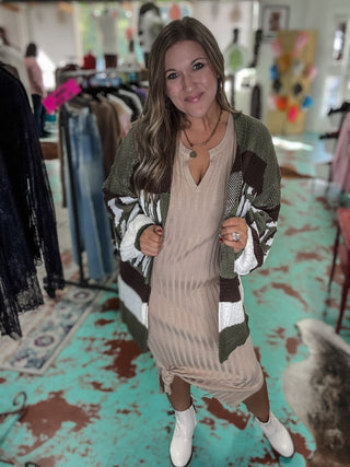 Ribbed Knit Midi Sweater Dress