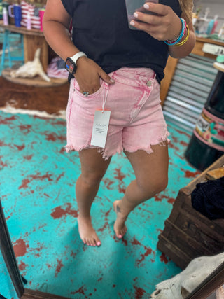 Acid Pink High Rise Crossover Shorts