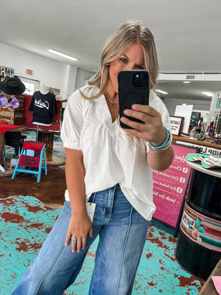 Textured V-Neck Short Sleeve Top