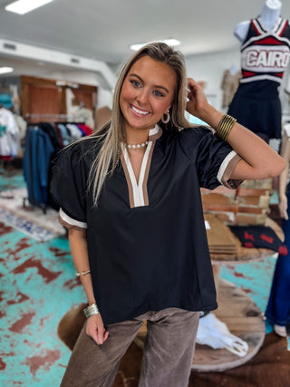 Solid Black Collared Combo Top