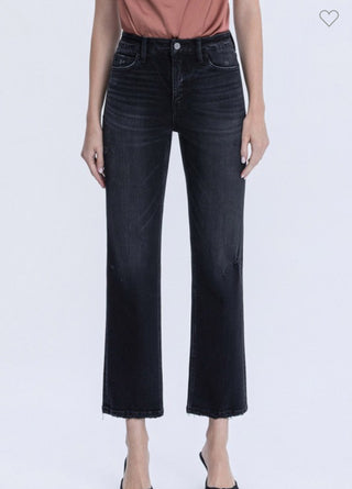 Mid Rise Black Ankle Straight Jeans