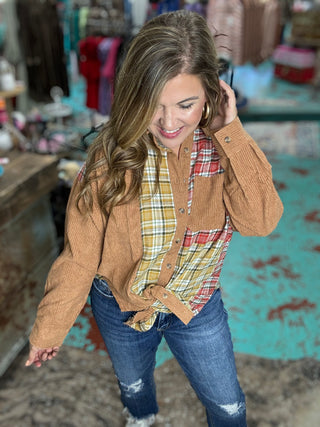 Corduroy Checker Oversized Button Up Top