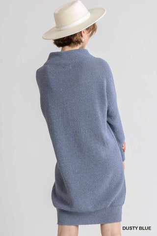 Ribbed Mock Neck Dolman Sleeve Sweater Dress