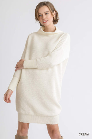 Ribbed Mock Neck Dolman Sleeve Sweater Dress