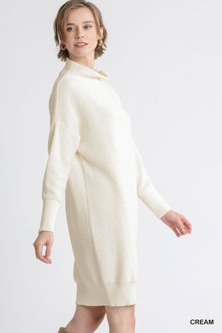 Ribbed Mock Neck Dolman Sleeve Sweater Dress