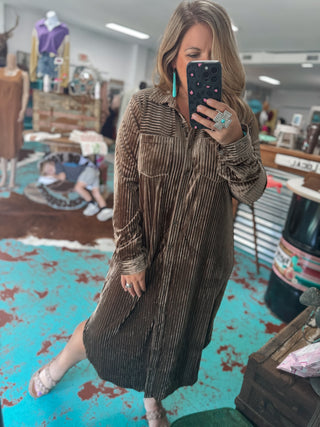 Mocha Suede Button Dress